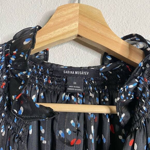 Sabina Musayev Dress Gwen Maxi Flutter Sleeve Black Dotted Maxi‎ Size M - Picture 9 of 13